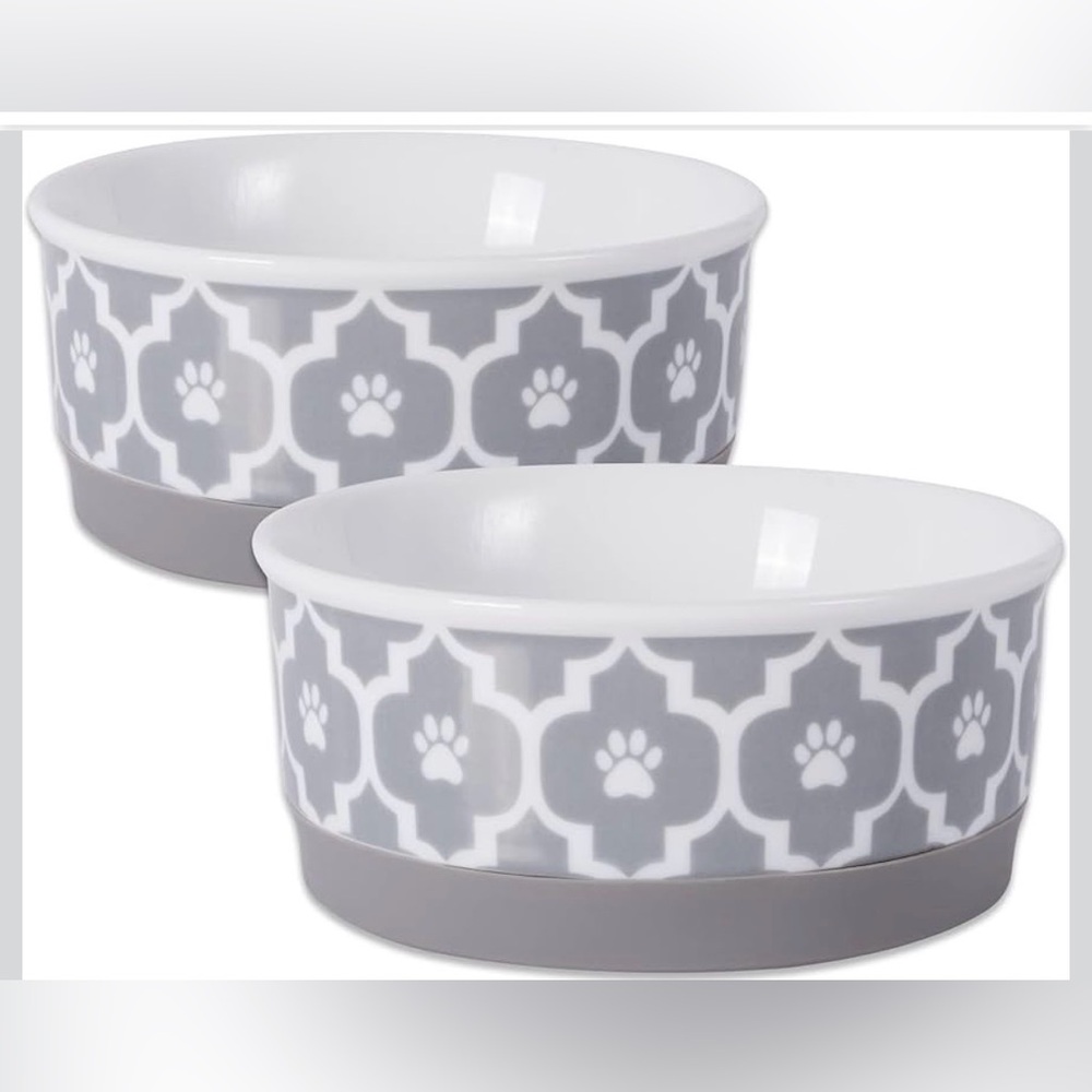 Bone Dry Lattice Collection Small Pet Bowls, 2 Piece Set